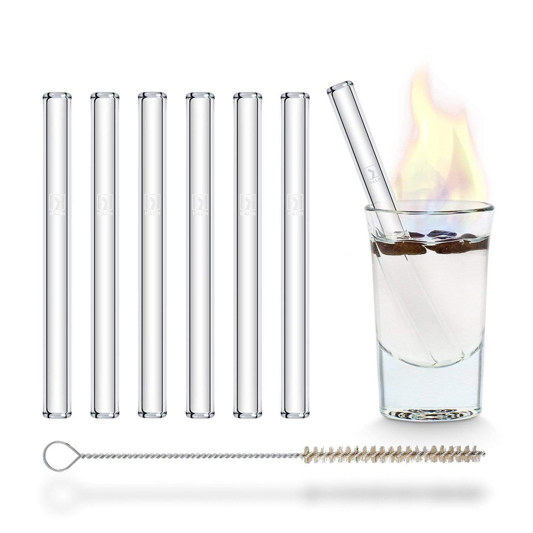 Glastrinkhalme 10cm mit Spülbürste für Shots | Länge 10cm