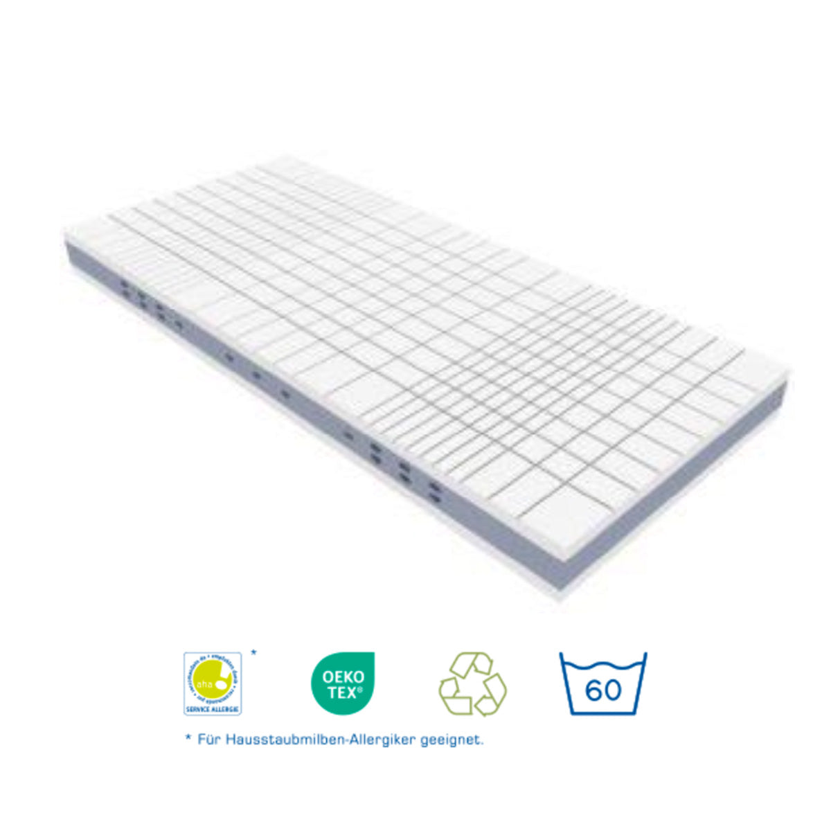 Nachhaltige Hotelmatratze SWISSFEEL Comfort aus 100% Schweizer Mineralschaum, langlebig, allergiker-freundlich, atmungsaktiv, komfortabel mit Visko-Topper und 7 Zonen, waschbar, recyclebar classic large
