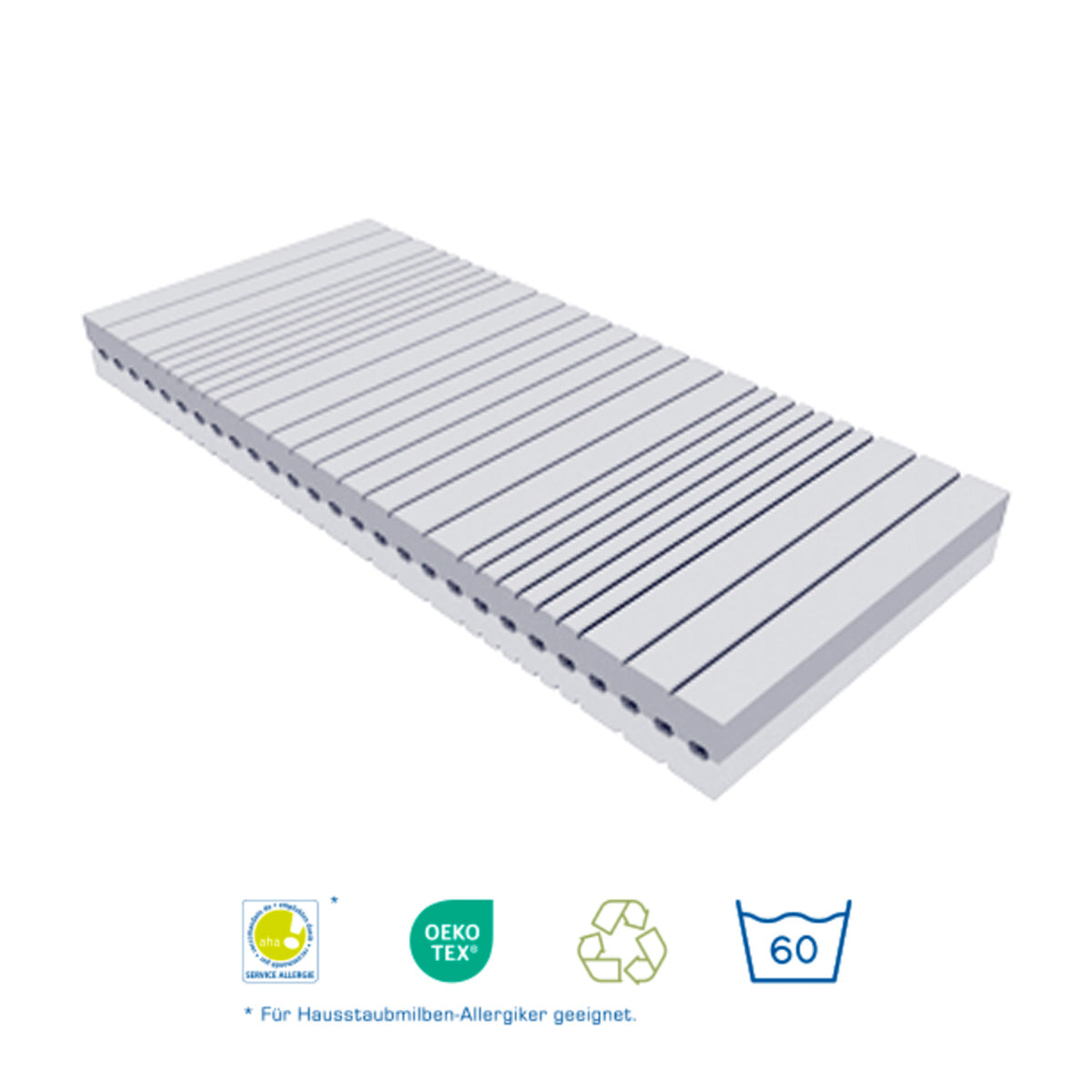 Nachhaltige Hotelmatratze SWISSFEEL Comfort aus 100% Schweizer Mineralschaum, langlebig, allergiker-freundlich, atmungsaktiv, komfortabel mit Visko-Topper und 7 Zonen, waschbar, recyclebar